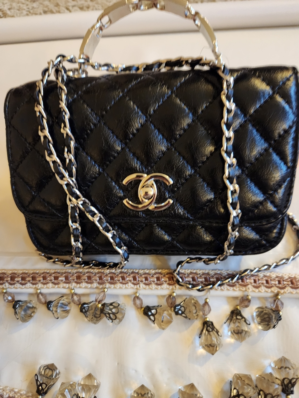 Black Quilted Chain Crossbody Bag - Unbranded